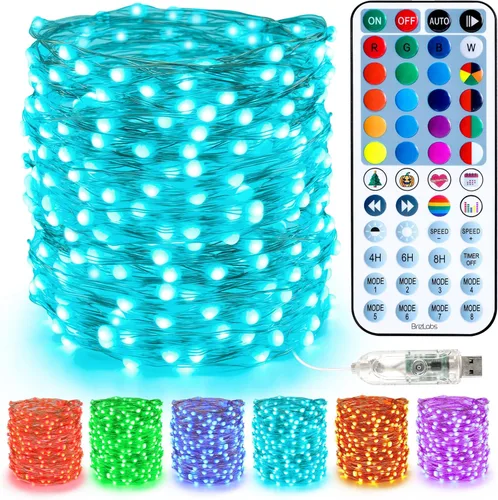 BrizLabs Guirnalda de luces de hadas de 33 pies, 100 luces LED rojas, blancas y azules con temporizador remoto, USB 4 de julio, luz estrellada, 100