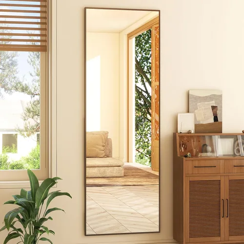 Miniatura 11 de GLSLAND Espejo de cuerpo completo de 64 x 21 pulgadas, espejo rectangular independiente, para colgar o inclinar, de aleación de aluminio, para Negro