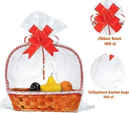 Miniatura 8 de Paquete de 100 bolsas de celofán grandes de 24 x 30 pulgadas, bolsas de regalo de celofán transparente, extra grandes de 2.3 mil, bolsas de celofán