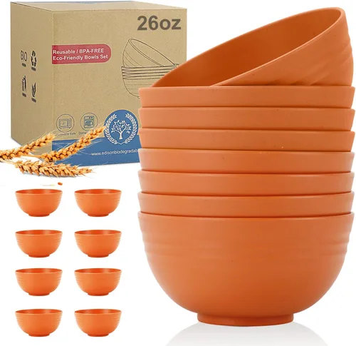 Miniatura 26 de Wrova Juego de 8 cuencos de paja de trigo para postre de 10 onzas, cuencos irrompibles para niños, mini cuencos para helado, aperitivos y frutas