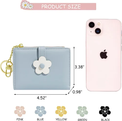 Miniatura 4 de Sunwel Fashion Pequeña y bonita cartera de tres pliegues delgada cartera con ventana de identificaciónfoto tarjetero con hebilla de patrón de flores