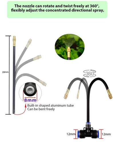 Miniatura 5 de Sistema de riego por goteo, sistema automático de riego de jardín, kit de rociador ajustable de 360°, fácil instalación sin herramientas, riego