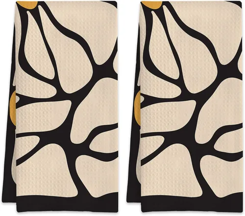 Juego de 2 toallas de cocina abstractas bohemias florales de los años 70, toallas de mano de secado rápido para cocina, regalos para mujeres y