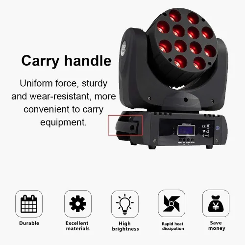 Miniatura 3 de SHEHDS Luz de Cabeza Móvil Wash LED 12x12W RGBW 4 en 1 Luces de DJ Iluminación Profesional 9/16 Canales DMX512 Efecto Estrobo Activo por Sonido