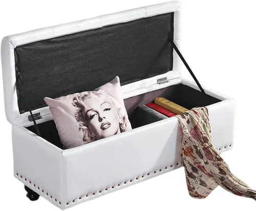 Miniatura 4 de Otomana de almacenamiento, banco de entrada con botones de piel sintética con almacenamiento, taburete para cambiar zapatos, baúl de juguete Blanco