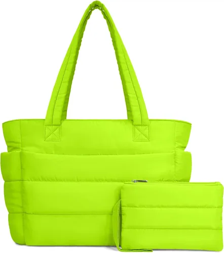Miniatura 18 de TOPDesign Bolsa Tote Acolchada para Mujer, Bolso de Mano Ligero Inflado con Compartimentos, Bolsa de Hombro Acolchada para Trabajo, Viajes, Gimnasio