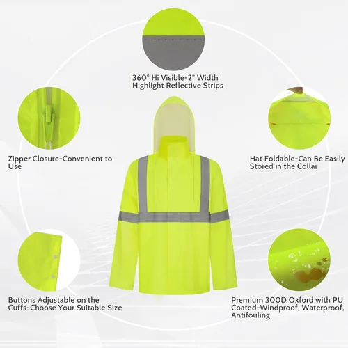 Miniatura 3 de TCCFCCT Chaqueta de lluvia de alta visibilidad para hombre, impermeable, abrigo de lluvia de alta visibilidad para hombres y mujeres con capucha