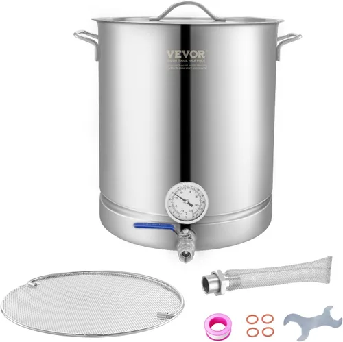 VEVOR Hervidor de cerveza de 16 galones, olla de acero inoxidable, olla para elaboración de cerveza con filtro y bandeja de filtro, parte inferior