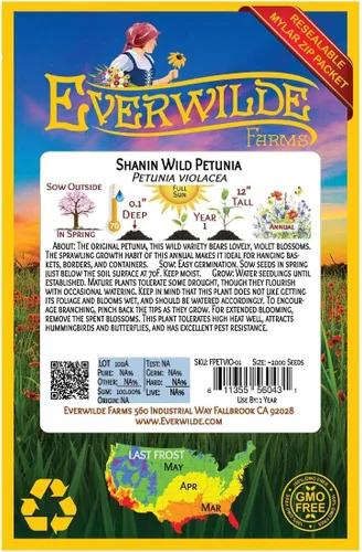 Miniatura 2 de Everwilde Farms - 2000 semillas de flores silvestres Shanin Wild Petunia - Paquete de semillas Gold Vault
