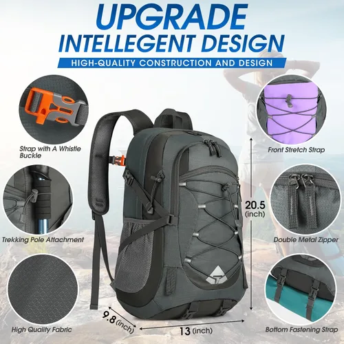 Miniatura 2 de IGOLUMON Mochila de senderismo de 40 L, plegable, ligera, mochila de camping para hombres y mujeres, impermeable, mochila de senderismo al aire Gris