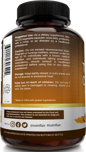 Miniatura 6 de NutriFlair Curcumina de cúrcuma con BioPerine - Suplemento de cúrcuma de 1300 mg, extracto de curcuminoides estandarizado al 95% con pimienta negra