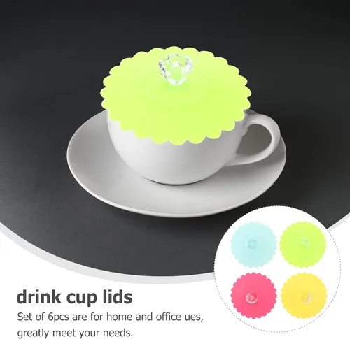 Miniatura 6 de DOITOOL Juego de 6 fundas de silicona para tazas de 4.13 pulgadas, con patrón de flores de diamante, tapas reutilizables herméticas para tazas