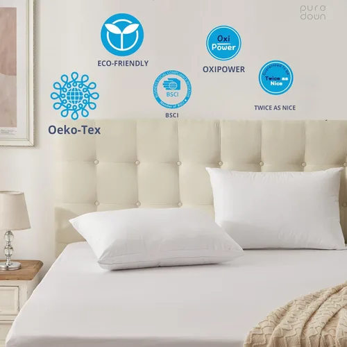 Miniatura 5 de puredown® Almohadas de Plumas y Plumón de Ganso para Dormir, Almohadas de Cama Suaves para Dormir con Funda de Algodón 100%, Juego de 2, Tamaño King
