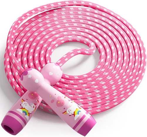 Miniatura 7 de Cuerda de saltar para niños, cuerda de saltar trenzada de algodón ajustable con mango de madera para niños pequeños, fitness, entrenamiento