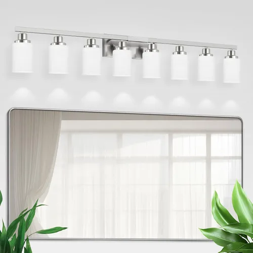 Miniatura 10 de Juego de 2 apliques de pared para baño, 1 luz negra, apliques de pared modernos para interiores con pantallas de vidrio blanco, lámpara de pared