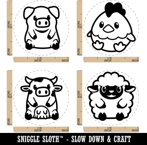 Miniatura 2 de Juego de sellos de goma con diseño de animales de granja, oveja, vaca, pollo, cerdo, para sellar planificadores de manualidades, 1 pulgada, mediano