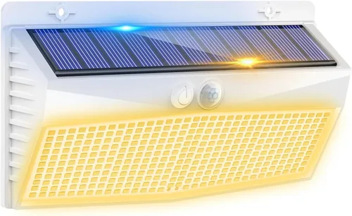 Miniatura 13 de 368 luces LED solares para exteriores con sensor de movimiento, valla solar con 3 modos de iluminación, seguridad alimentada, impermeable