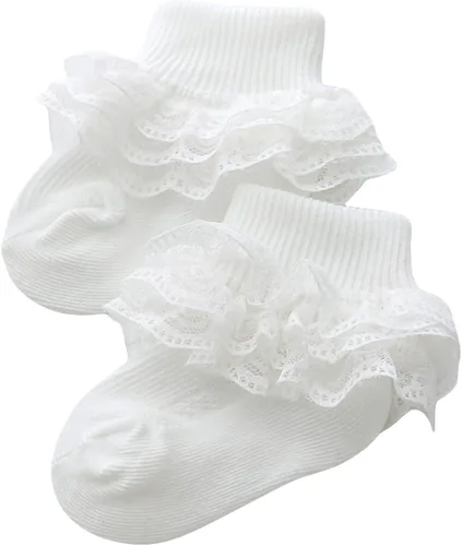 Miniatura 6 de Calcetines de encaje con volantes y volantes para bebé niña calcetines de triple encaje para vestido de tobillo para recién nacido paquete de 5
