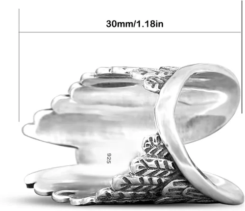 Miniatura 6 de Anillo ovalado de plata esterlina 925 con alas de ángel de piedra turquesa auténtica, estilo retro, de plata de ley 925, para mujer