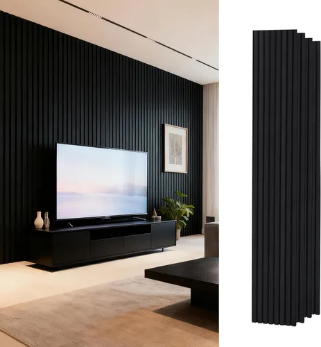 Miniatura 8 de Paneles de pared de listones de madera acústica, paneles insonorizados de roble blanco para decoración de paredes interiores, diseño moderno, 94 x