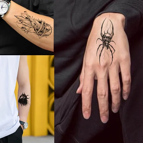 Miniatura 5 de GLARYYEARS Tatuaje temporal para hombres, paquete de 48 12 tatuajes falsos grandes, 36 pequeños tatuajes falsos, calcomanías realistas de larga