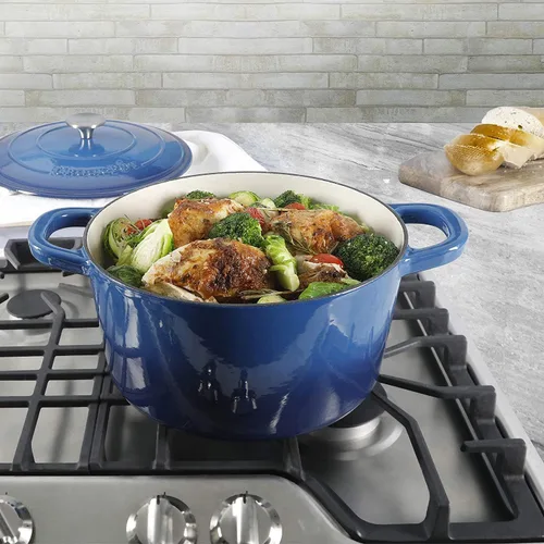 Miniatura 6 de Crock Pot olla para horno holandés de hierro fundido artesanal de 7 cuartos de galón, Sapphire Blue