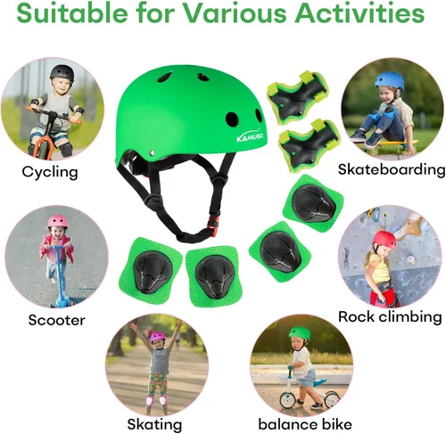 Miniatura 6 de KAMUGO - Casco de bicicleta para niños, casco para niños pequeños de 2 a 8 años, para niños y niñas, con equipo de protección deportiva, rodilleras