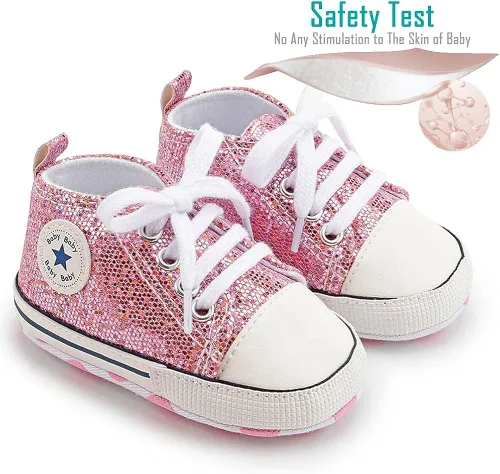Miniatura 3 de Zapatos de lona para recién nacidos, para niños y niñas, suela suave, sin cordones, para primeros pasos, zapatos planos para cuna, de mezclilla