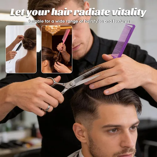 Miniatura 6 de Peines de cola de rata y separación con clips de peinado: 3 peines de metal para trenzas, 7 pinzas profesionales para seccionamiento
