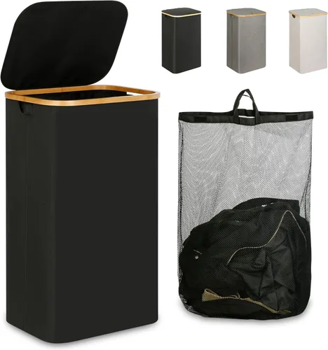 iEGrow Cesto para la ropa sucia con tapa, cesta grande para la ropa sucia de 110 litros con asa y tapa, organizador de ropa plegable con bolsa Negro