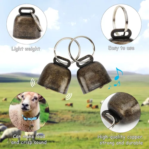 Miniatura 3 de Paquete de 5 collares reflectantes de cabra con campanas, caballo, oveja, pastoreo, campanas de cobre y collar de nailon ajustable, campanas