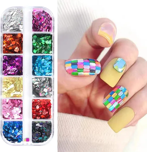 Miniatura 12 de Lentejas de purpurina camaleón para uñas, lentejuelas de arte de uñas holográficas 3D con gradiente láser, polvo de purpurina brillante en gel UV