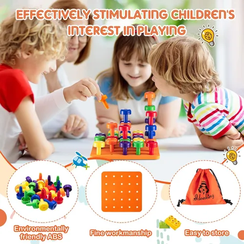Miniatura 3 de Shappy Tablero de clavijas Montessori para niños pequeños, juguetes apilables de colores, 120 clavijas con 4 tablas de espuma, 4 juguetes educativos