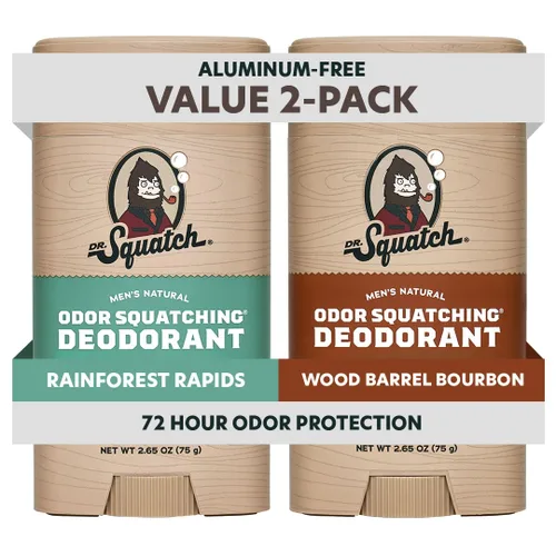Dr. Squatch Desodorante natural para hombres, sin aluminio, Rainforest Rapids + Wood Barrel Bourbon, 2.65 oz, 2 unidades