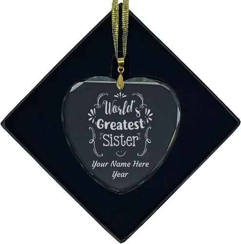 Miniatura 7 de LaserGram Personalized Glass Christmas Ornament, World's Greatest Sister, Custom Laser Engraved Gift Idea (Diamond Shape)