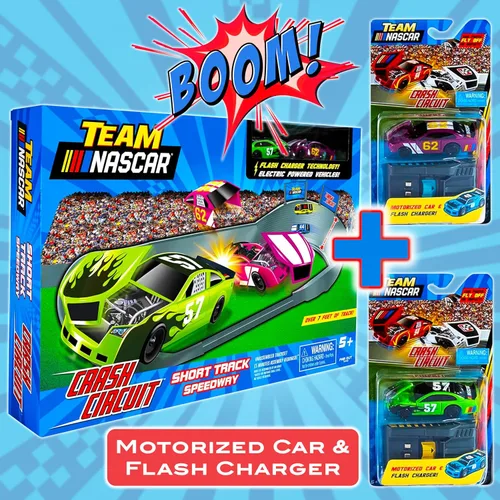 Miniatura 2 de Juego de pistas de carreras de coches de ranura NASCAR Crash Circuit Short Track 2 autos eléctricos con Cargadores Flash Pistas de carreras