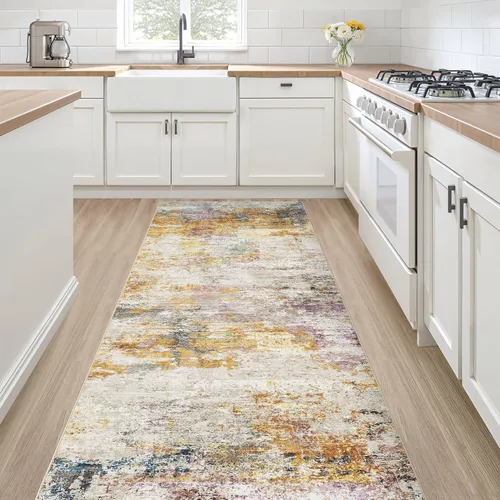 Miniatura 160 de Alfombra de pasillo lavable para cocina: 3 x 10 pies, antideslizante, abstracto, suave, moderno, resistente a las manchas, para interiores, piso