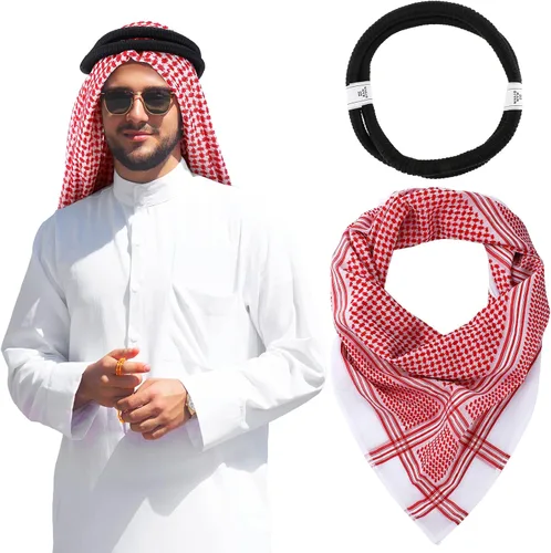 Bufanda árabe Shemagh musulmana Keffiyeh para la cabeza, pañuelo árabe táctico del desierto con cuerda de Aqel, accesorios de disfraz de Halloween