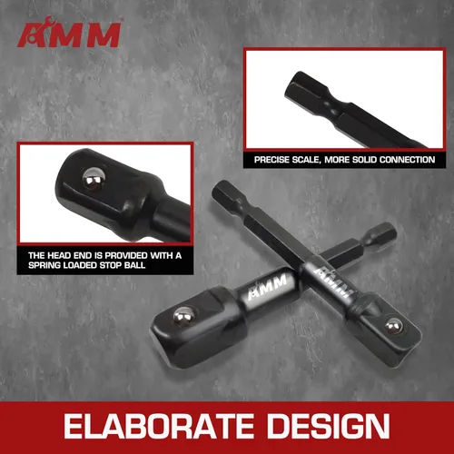 Miniatura 3 de AMM Juego de adaptadores de enchufe de grado de impacto de 9 piezas, 1/4, 3/8 pulgadas y 1/2 pulgadas Adaptador de destornillador de enchufe de 3