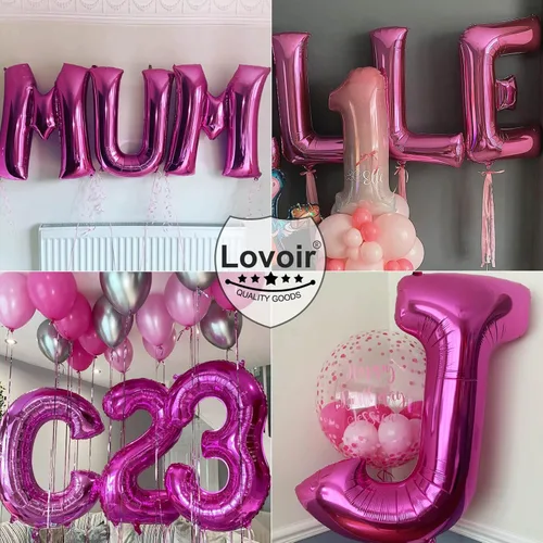 Miniatura 6 de Lovoir Globos grandes de 40 pulgadas de color rosa intenso con la letra H de gran tamaño, globo de helio de aluminio de Mylar para decoración