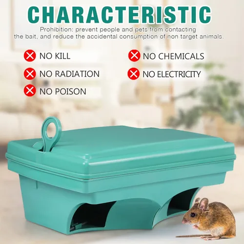Miniatura 5 de Qualirey Paquete de 6 estaciones de cebo para ratas con 6 llaves, reutilizables, resistentes, para roedores, soporte para veneno de ratones, trampas