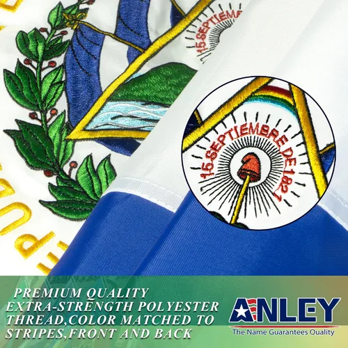 Miniatura 3 de Anley EverStrong Series Bandera de El Salvador de 3 x 5 pies Heavy Duty - Rayas bordadas y cosidas - 4 filas de puntadas de seguridad - Banderas