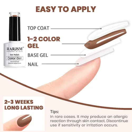 Miniatura 6 de RARJSM Juego de 6 esmaltes de uñas de gel, color marrón, café, vino, borgoña, nude, morado, rosa, champán, dorado, purpurina, para invierno, secado
