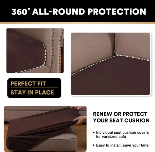 Miniatura 7 de PrinceDeco Funda marrón para muebles, 2 fundas de cojín elásticas de terciopelo para cojines individuales, aptas para mascotas, se mantiene en su
