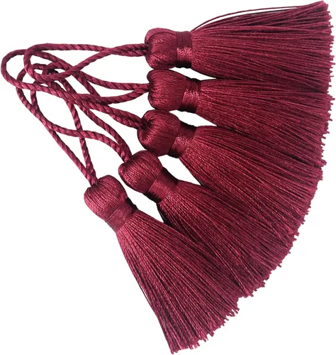 Miniatura 23 de Makhry 20 mini borlas de hilo sedoso hechas a mano de 4.3 pulgadas con lazo de cordón de 2 pulgadas y pequeño nudo chino para aretes, recuerdo