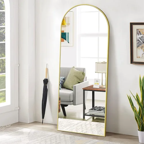 Miniatura 9 de BEAUTYPEAK Espejo de Piso de Cuerpo Completo Arqueado de 64"x21", Espejo de Longitud Completa para Colgar o Apoyar con Parte Superior Arqueada, Plata