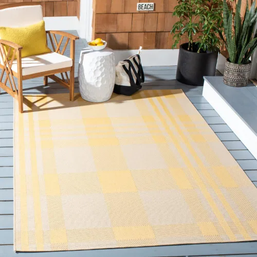 Miniatura 48 de SAFAVIEH Alfombra Lavable para Exteriores Colección Courtyard - 2'3" x 4', Beige y Azul, Patrón a Cuadros, No Desprende Pelusa y Fácil Limpieza