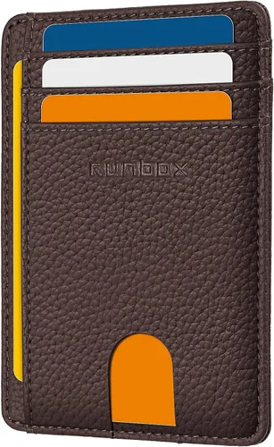 Miniatura 14 de RUNBOX Carteras de cuero minimalistas y delgadas con bloqueo RFID para bolsillo frontal, portatarjetas para hombres y mujeres, regalos para hombres