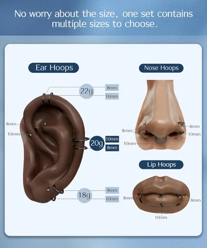 Miniatura 32 de FIBO STEEL - 5 piezas de acero inoxidable, 18G a 22G, joyería corporal, piercing de nariz para mujer