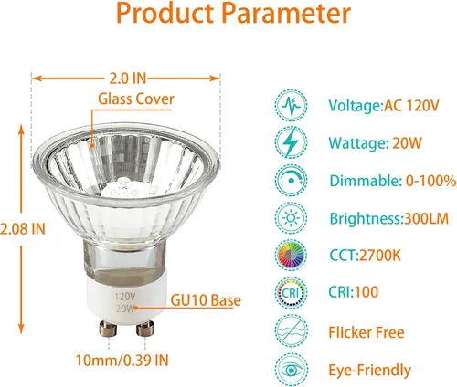 Miniatura 2 de Bombillas halógenas GU10 (paquete de 4) – 20 W 120 V regulable 2700 K blanco cálido MR16 bombilla para paisaje, luces de pista, fibra óptica